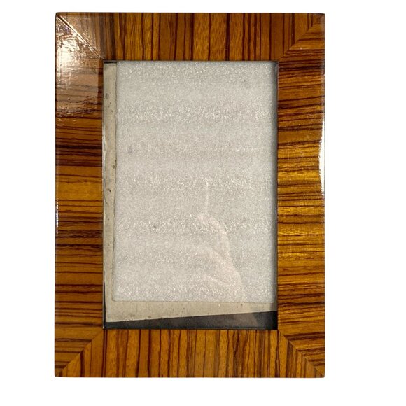 Vintage MCM Brown Wood Grain Veneer Photo Picture Frame Elegant Office 4 X 6" - Picture 1 of 7